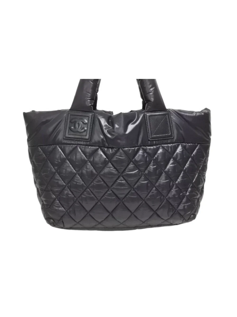 Chanel Coco Cocoon Small Tote Handbag CC Logo Black Silver